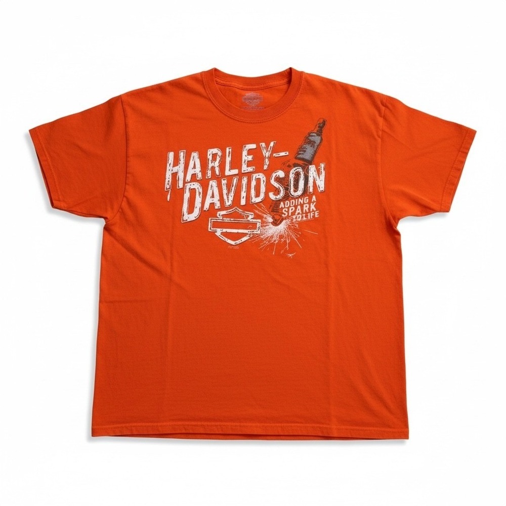 Y2K Harley Davidson T-Shirt XL Orange El Cajon CA Adding A Spark To Life‎ Hanes